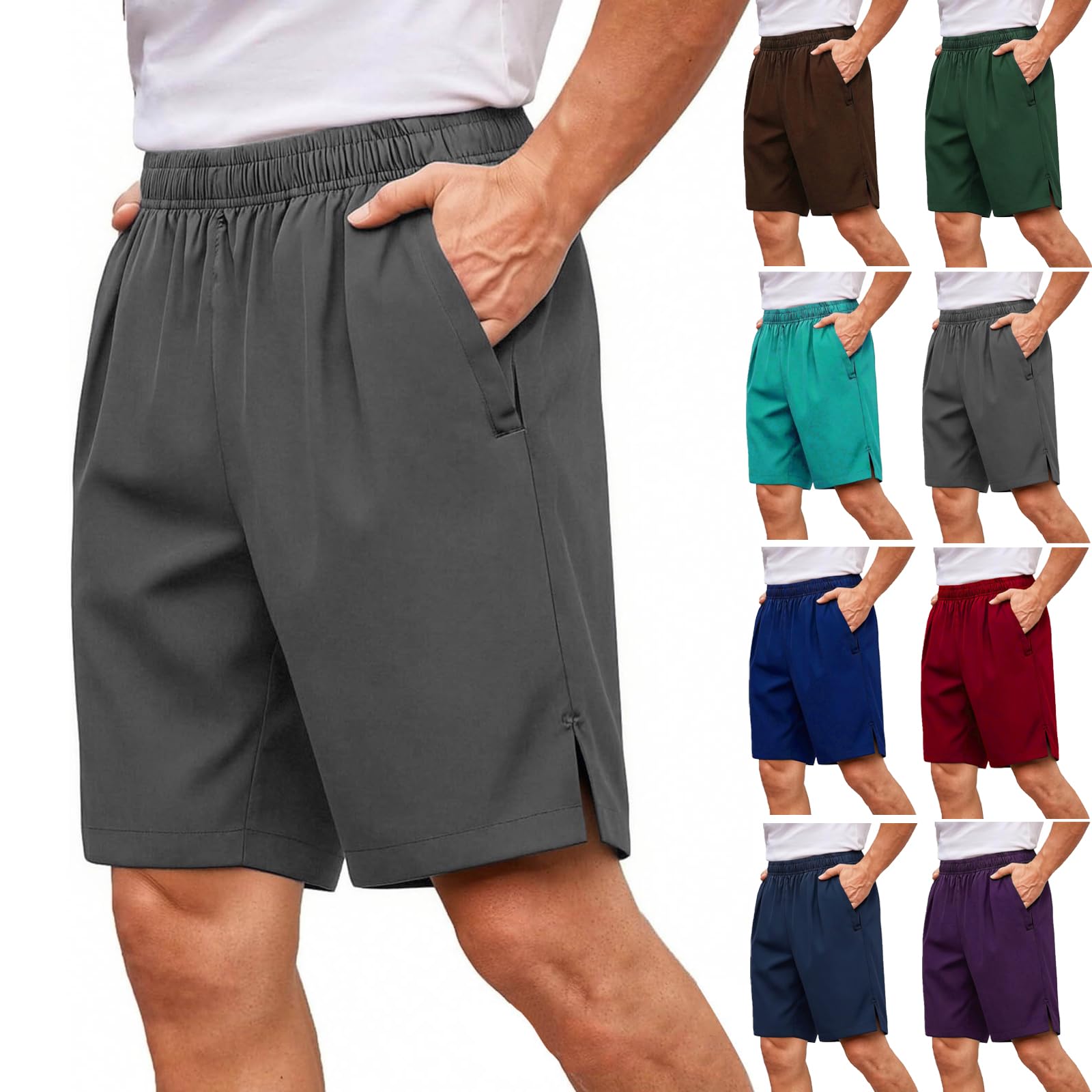 Shorts Herren Sommer Kurze Hosen Bermuda Shorts Wandershorts Casual Outdoorshorts Laufshorts Einfarbig Freizeitshorts Kurz Sporthose Herrenshorts Männer Sommershorts Dunkelgrau XL