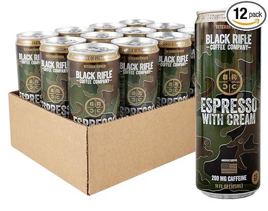 Black Rifle Coffee Ready To Drink (Espresso with Cream, 12 Count) 200mg of Caffeine Per Can, 100% Columbian Coffee, Gluten Free, Good Source of ...
