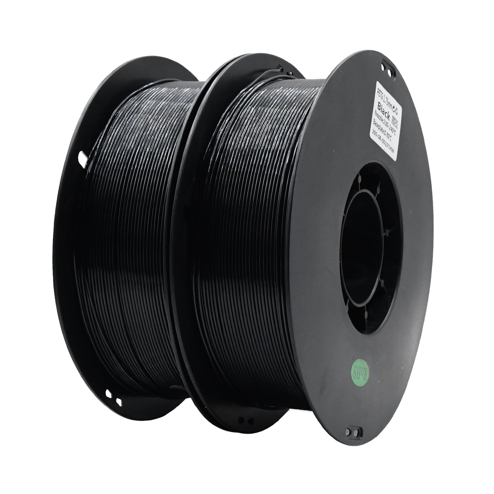 Filamento per stampante 3D PETG, 2 rotoli, precisione dimensionale +/- 0,03 mm, bobina da 1 kg (2 libbre), 1,75 mm, adatto per la maggior parte delle stampanti 3D, 2 kg, nero