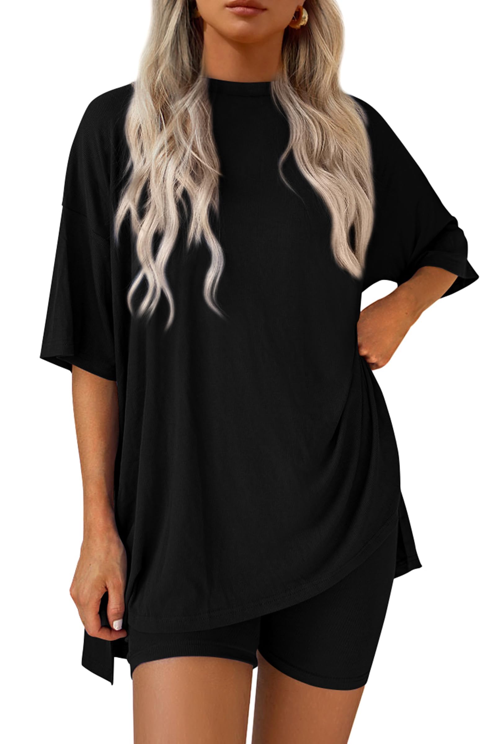 Conjunto de descanso de dos piezas para mujer, camisas casuales de verano de gran tamaño, traje de viaje — view 9