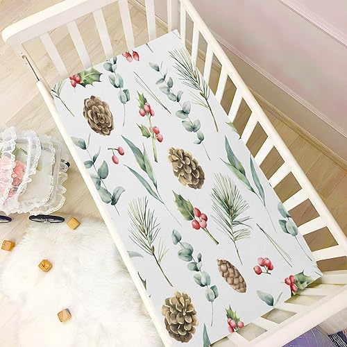 Miniatura 6 de Kigai Fitted Crib Sheet for Boys & Girls Christmas Pinecone Soft Breathable Unisex Baby Sheets for Standard Crib and Toddler Mattresses 39 x 27 in