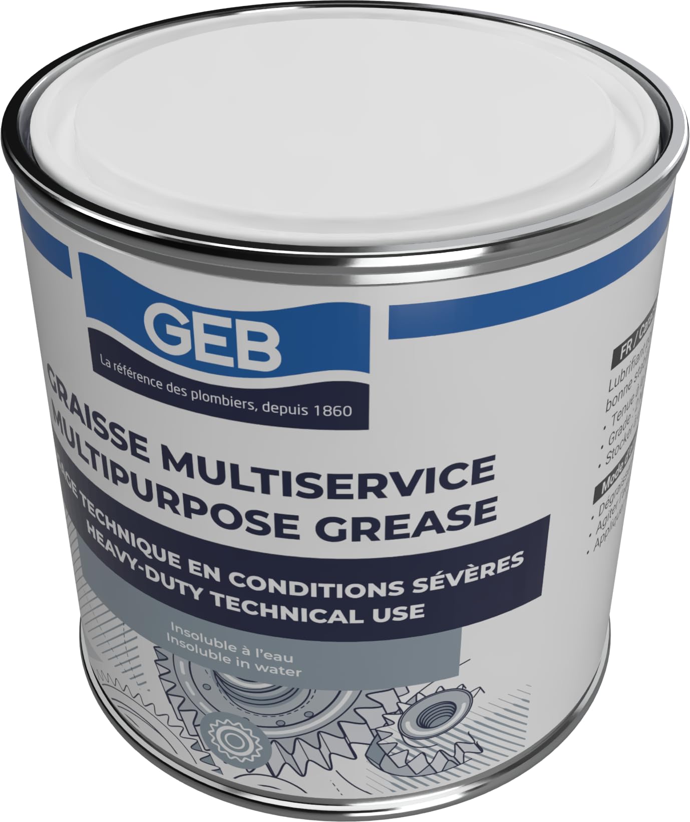 GEB Graisse multiservice. Graissage Techniques d'organes Soumis à des Conditions sévères de Travail : Hautes températures, Vitesse… - Pot 600 g
