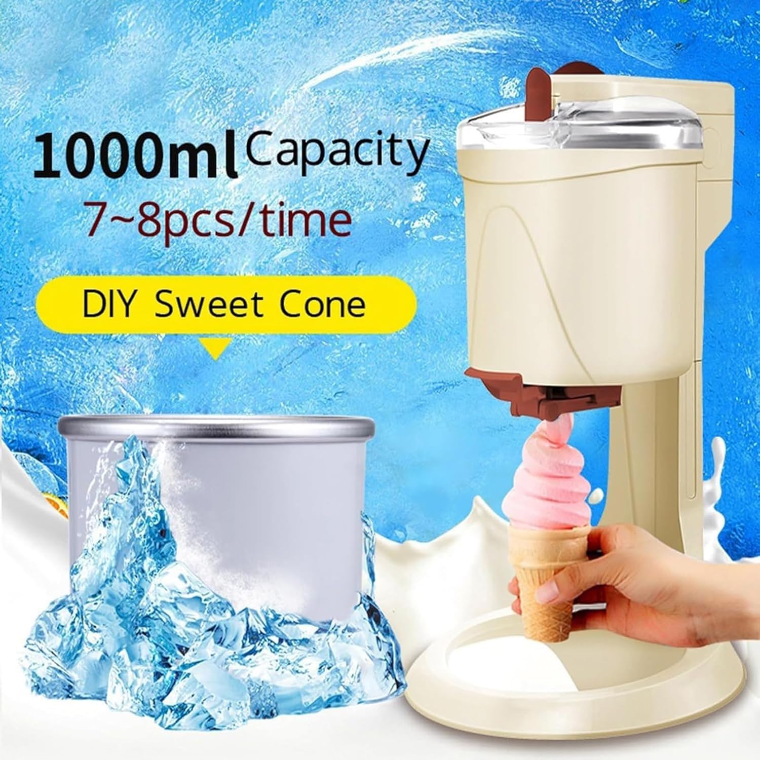 Máquina Automática para Hacer Helado, 1000ml con Tanque Interno, Hace 7-8 Cucuruchos, Almacenamiento Fácil en Congelador, Gelato y Sorbete Casero, Ciclo Rápido 30 Minutos,Light Green