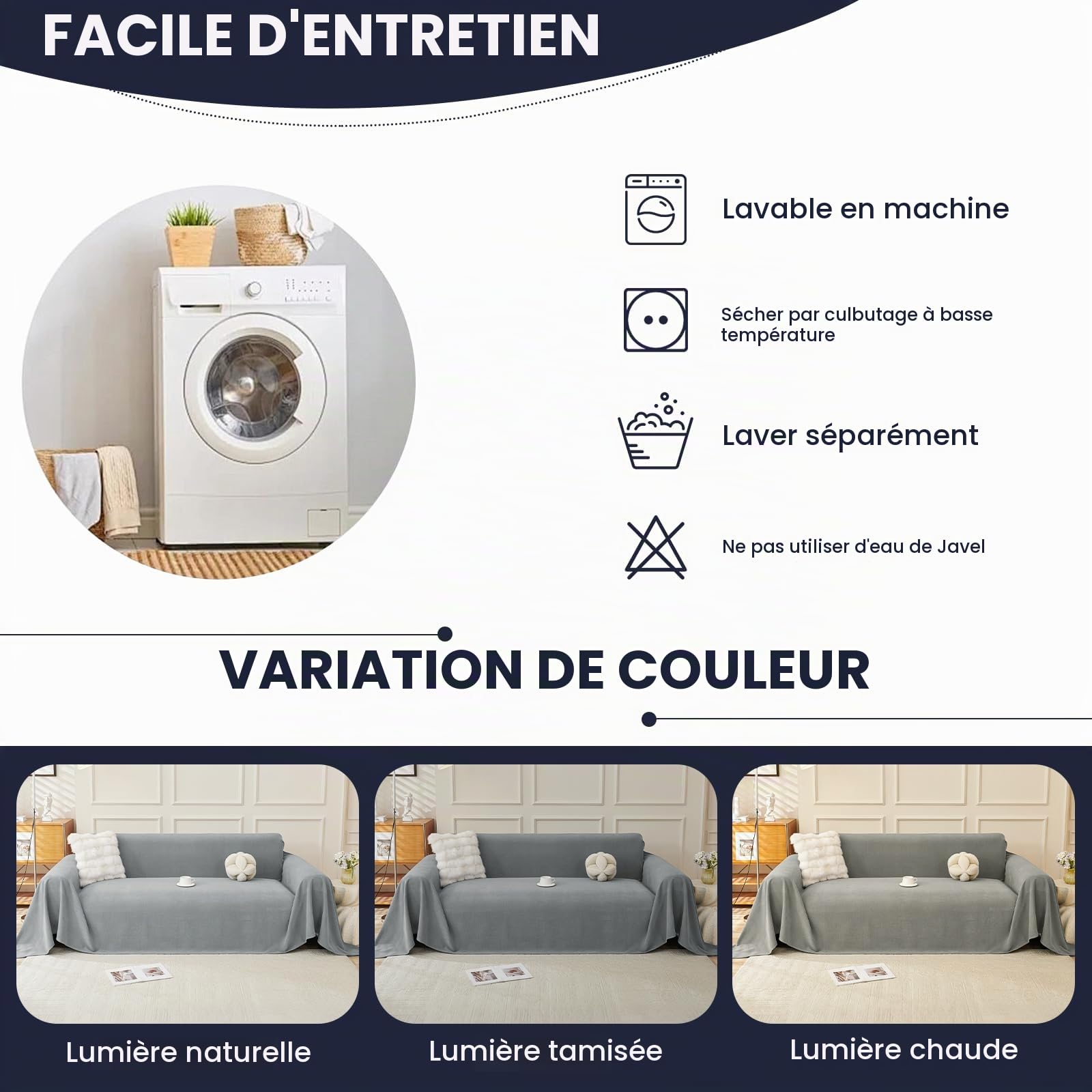 Royhom Housse de Canapé, Protege Canape Hydrofuge, Gris, 380x180 cm