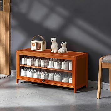 Shoe Box with Door, Shoe Box, Shoe Cabinet, Shoe Storage Cabinet, Shoe Box, Large Capacity, Natural Bamboo, Door Included, Entrance Storage, Thin, Space Saving, Shoe Box, Assembly Type,