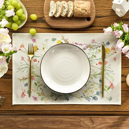Miniatura 2 de Artoid Mode Wildflowers Bloom Flowers - Juego de 4 manteles individuales de primavera de 12 x 18 pulgadas para decoración de fiestas, cocina, comedor