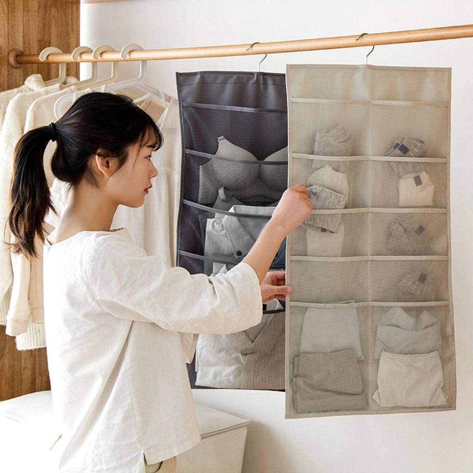 Armario Organizador de Ropa Interior, Perchas, Bolsa de Almacenamiento Colgante, ahorrador de Espacio Lavable de Doble Cara, Duradero para papelería de Oficina, Dormitorio, Soc