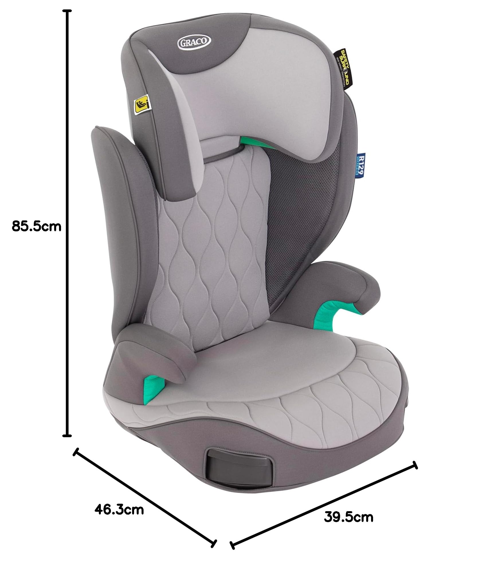 Graco - Affix™ i-Size R129 Elevador con respaldo ISOFIX, de 100 a 150 cm (de 3,5 a 12 años aprox.), color Iron
