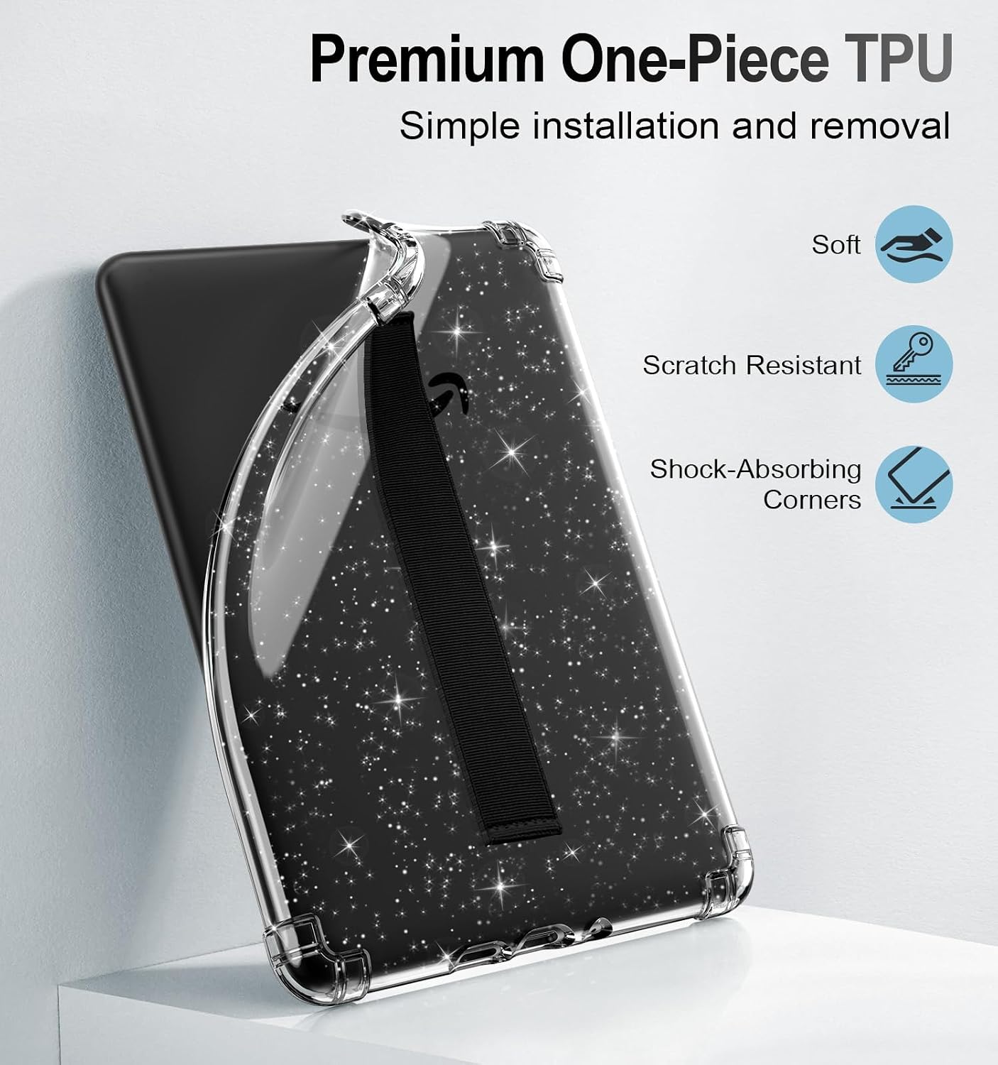 MoKo Case for 6" Kindle (11th Gen-2024/2022) with Hand Strap, Glitter/Black image 5