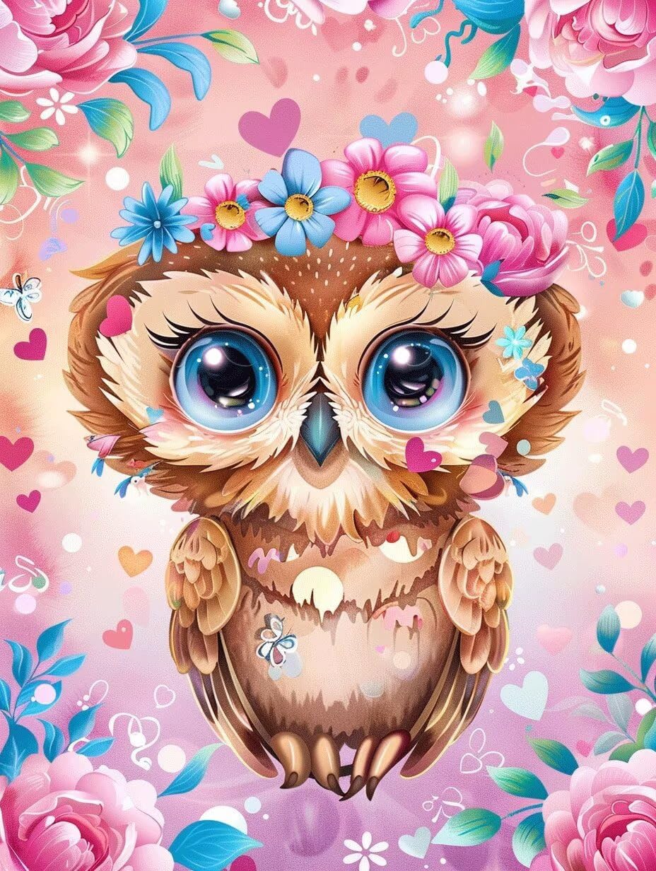Broderie Diamant kit complet chouette fleurs point de croix DIY - 8