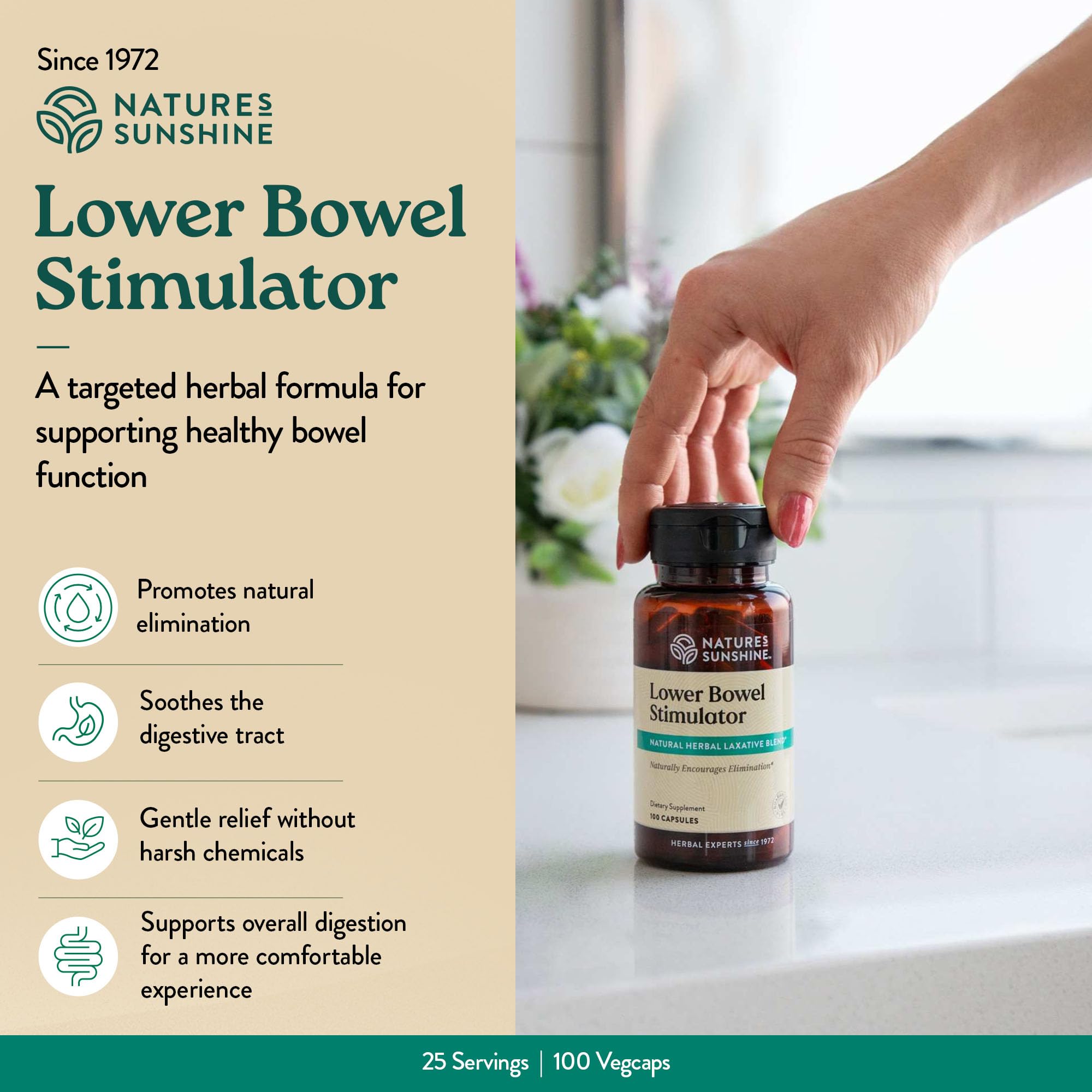 Nature's Sunshine Lower Bowel Stimulator - Helps Relieve Constipation - Cleanse & Detox Your Colon with Natural Herbal Ingredients - 25 Servings - 100 Vegcaps — Amazon image 2