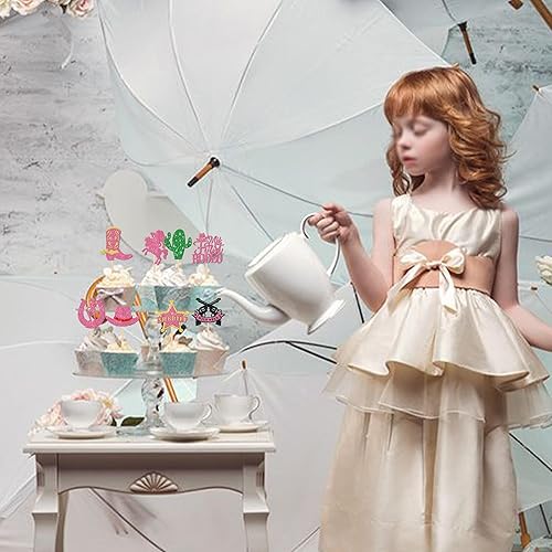 Miniatura 7 de Rsstarxi Paquete de 24 adornos para cupcakes de vaquera con purpurina occidental para decoración de cupcakes, zapatos de caballo, sombreros de