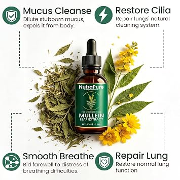 Mullein Drops for Lungs, Pure Mullein Extract Drops - Lung Detox Formula with Organic Mullein Leaf Extract & Chlorophyll - 2 FL.OZ (1 PCS)