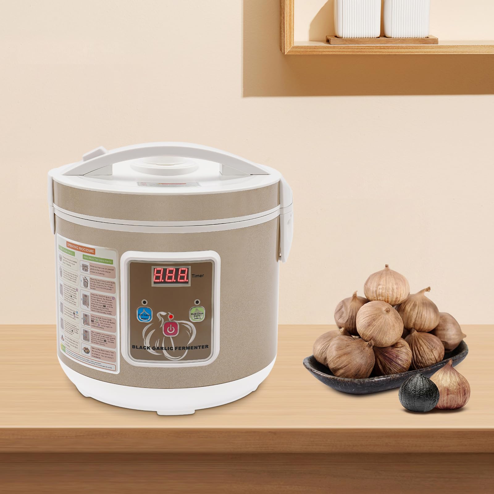 Fermenteur D'Ail 5l Avec 4 Grilles à Ail Fermentation Rapide Pour Ail Noir Yoghourt Vin De Riz Doux Cornichons Pour La Maison Commercial (Or)