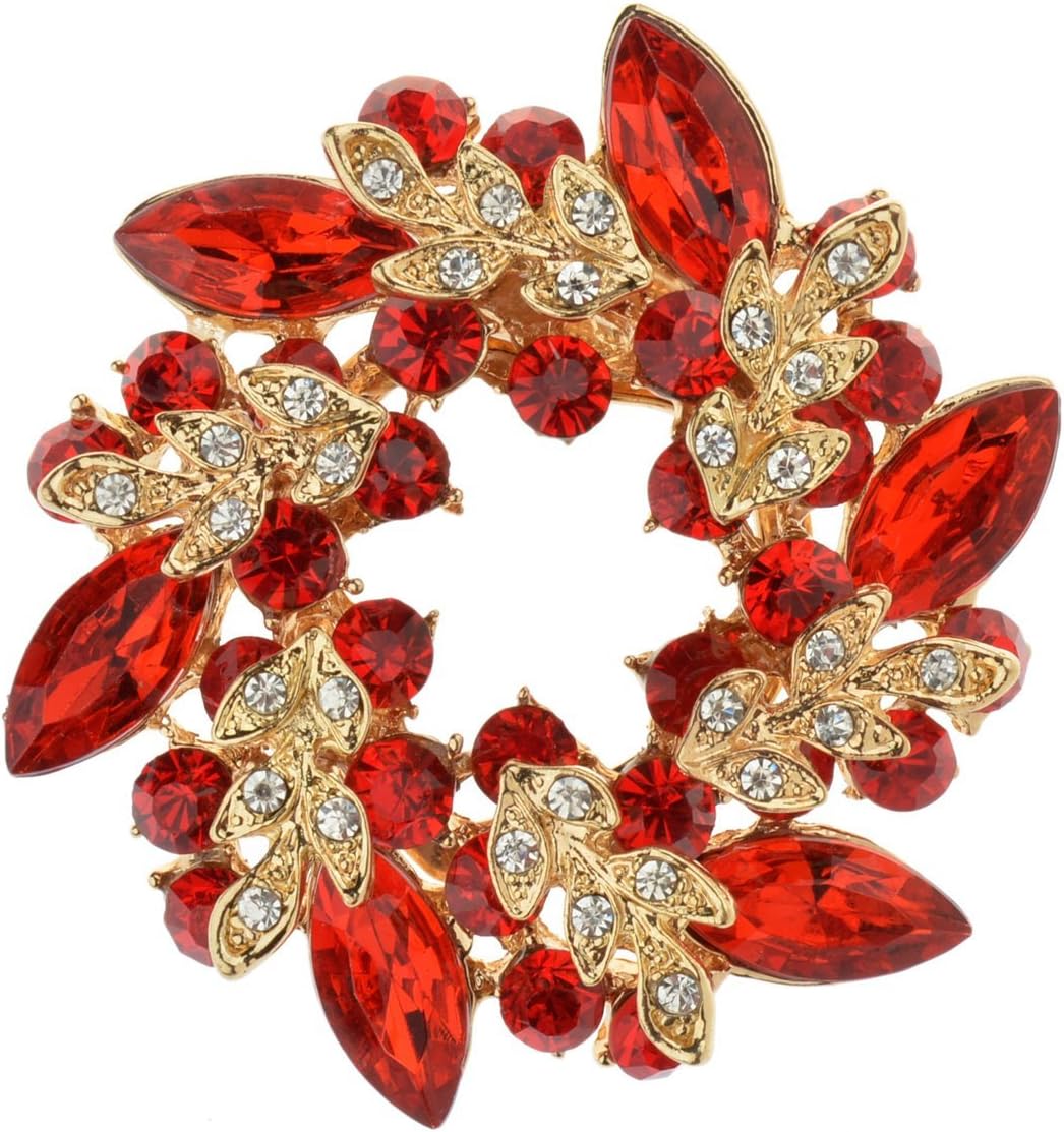 GX shop Elegant Shining Flower Crystal Rhinestones Brooch Pin (Red)