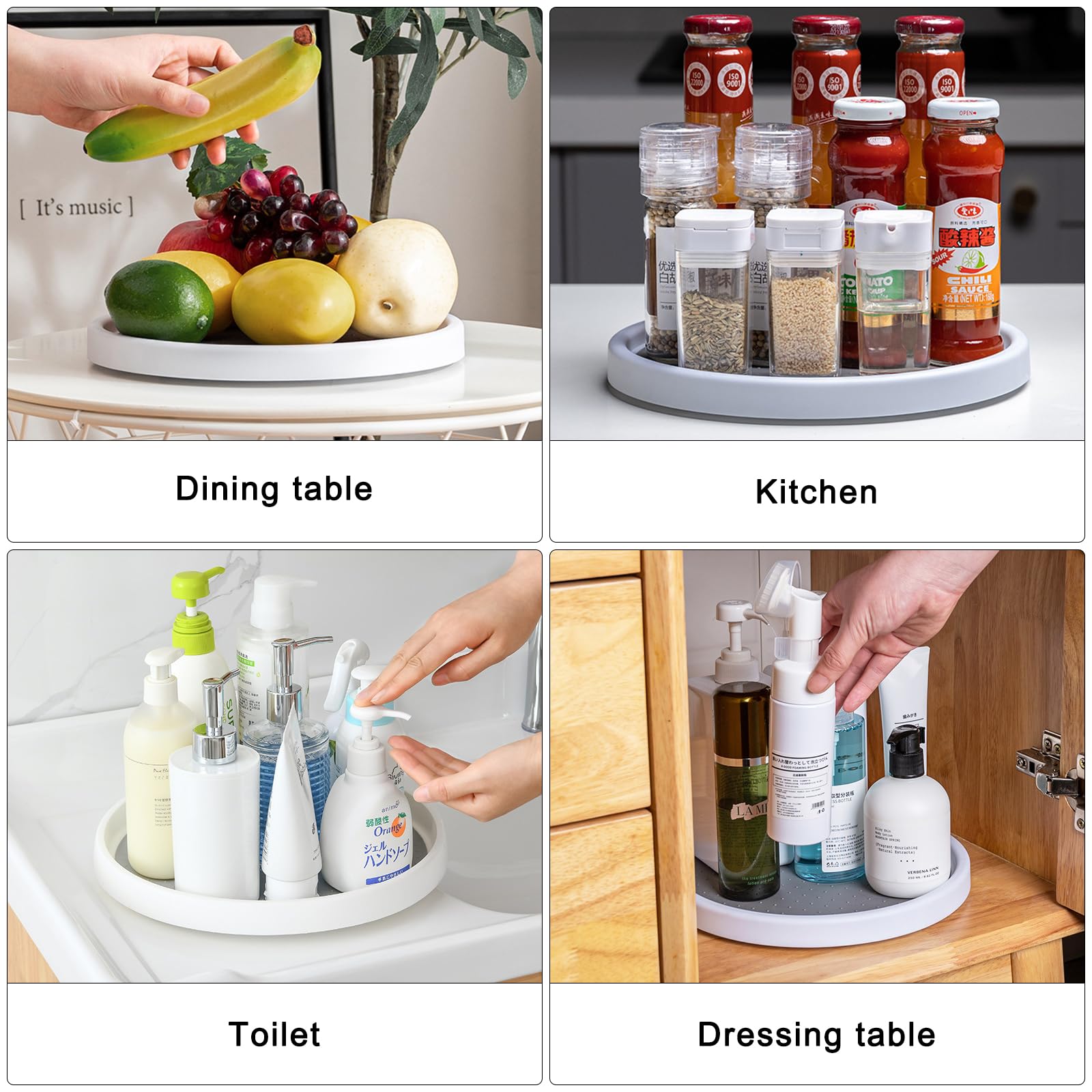 Lazy Susan - Set di 2 Piatti Girevoli per Frigorifero e Cucina, Robusti e Antiscivolo, per Bagno, Comò (25 e 30 cm)