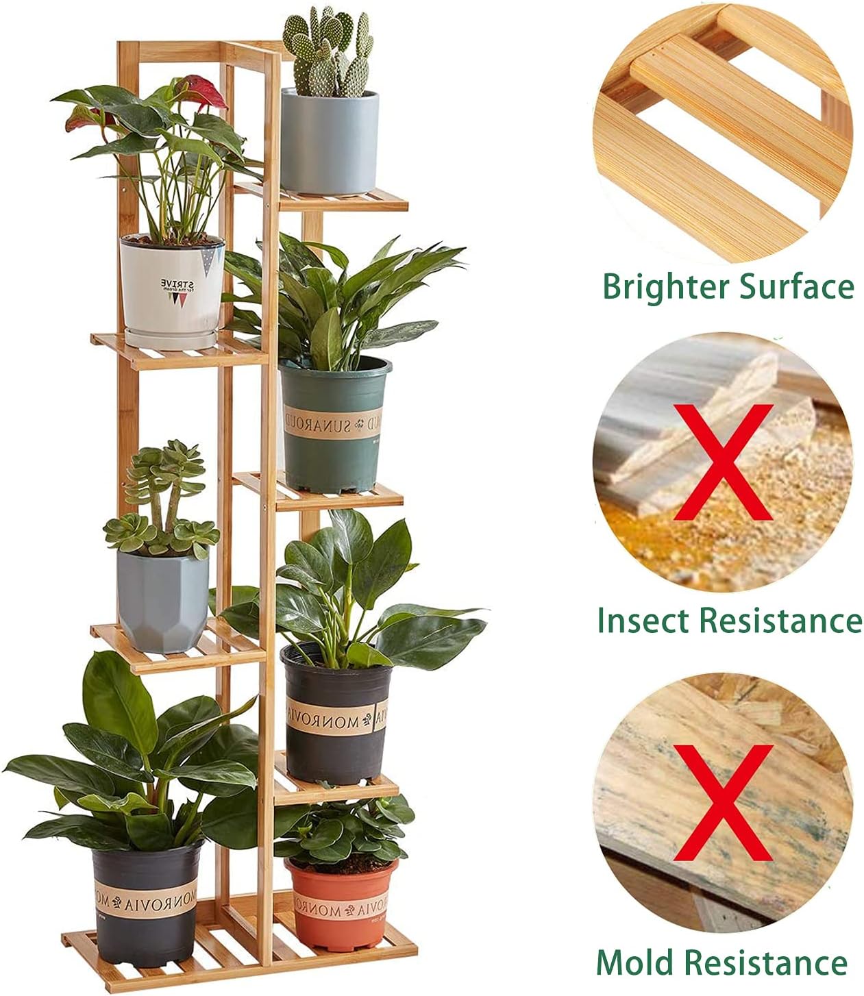 Lawnbits Bamboo 6 Tier 7 Potted Plant Stands for Indoor Plants Outdoor Tall Multi-Tiered Flower Pot Holder Shelf Wood Planter Display Shelving Unit for Patio Garden Living Room Corner Balcony Bedroom : Patio, Lawn & Garden