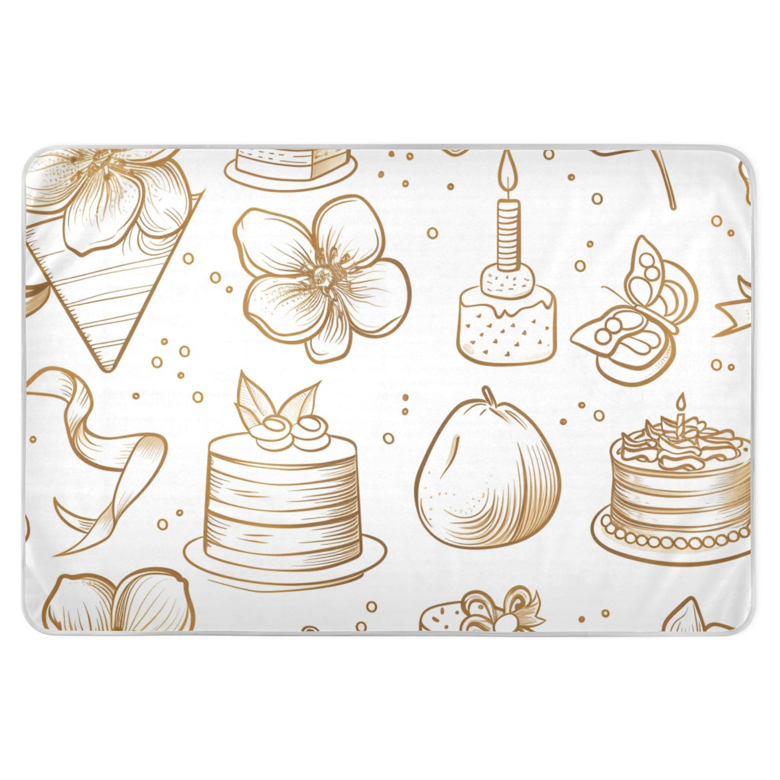 Cute Doodle Drawing Floral Cake Gold Training Pee Pads for Kids Soft Absorbent Pee Pads for Bed Skin-Friendly Travel Mattress for Kids Bedwetting , 52
