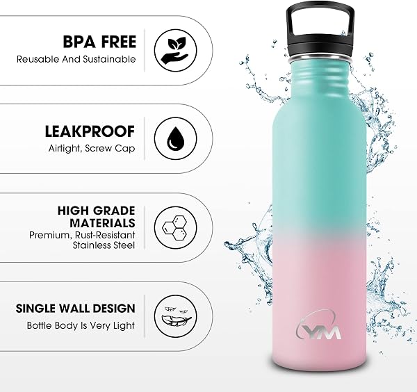 KollyKolla Gourde Inox 1L, Gourde en Acier Inoxydable, Réutilisables, Gourde Metal, Bouteille d'eau 1L avec Paille, Gourde Sport, Étanche, sans BPA, Écologique, pour Enfant, Adulte, Sport, Gym, Voyage - 3