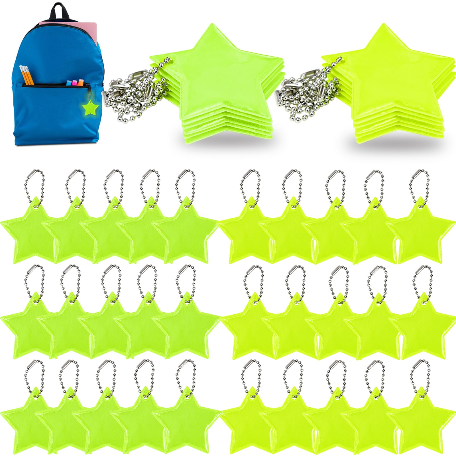 FLEXNOVA 30 Stück Reflektoren Kinder, Reflektor Anhänger Stern Sicherheits Schulranzen Sinnvolle Mitbringsel Kindergeburtstag Jahre Schlüsselanhänger Mitgebsel für Rucksack Radfahren Gehen Laufen