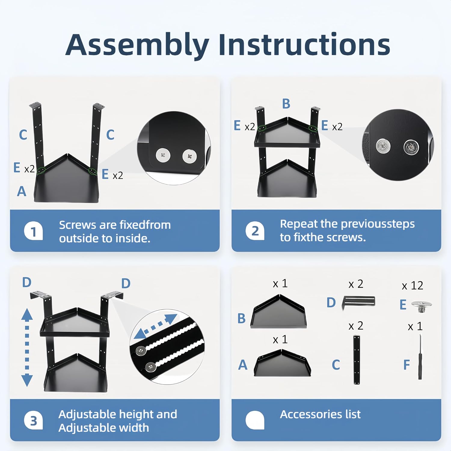 Office Cubicle Shelf Storage Organizer Accessories Height Adjustable Cubicle Corner Shelf with Hooks (Black, Double Layer) - Image 5