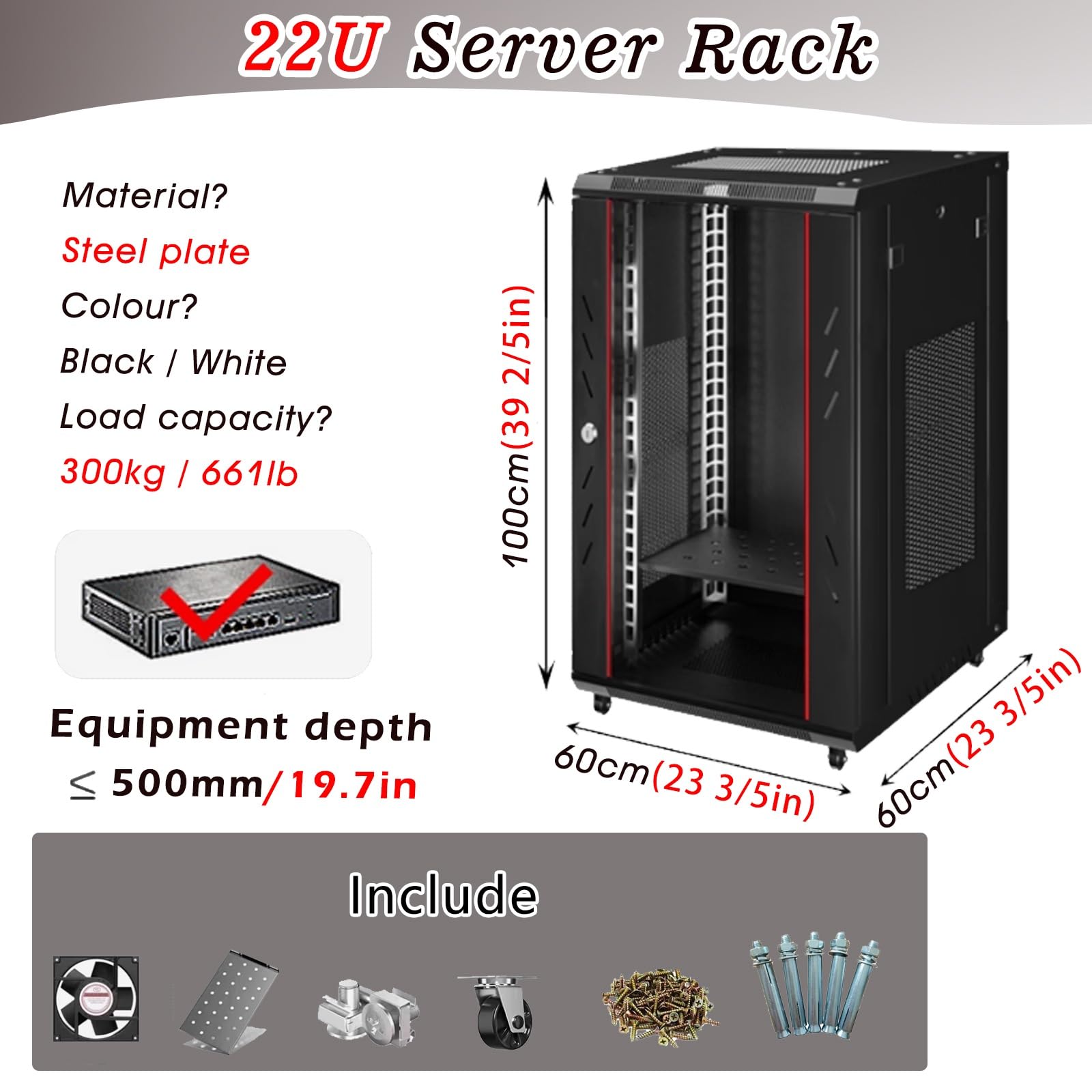 Baie Informatique Baie Serveur Réseau, Rack Serveur Fermé De 35, 60, 65, 80 Et 100 Cm De Hauteur, Armoires Routeur, Racks De Données - Périphérique Audio Multimédia(22U)