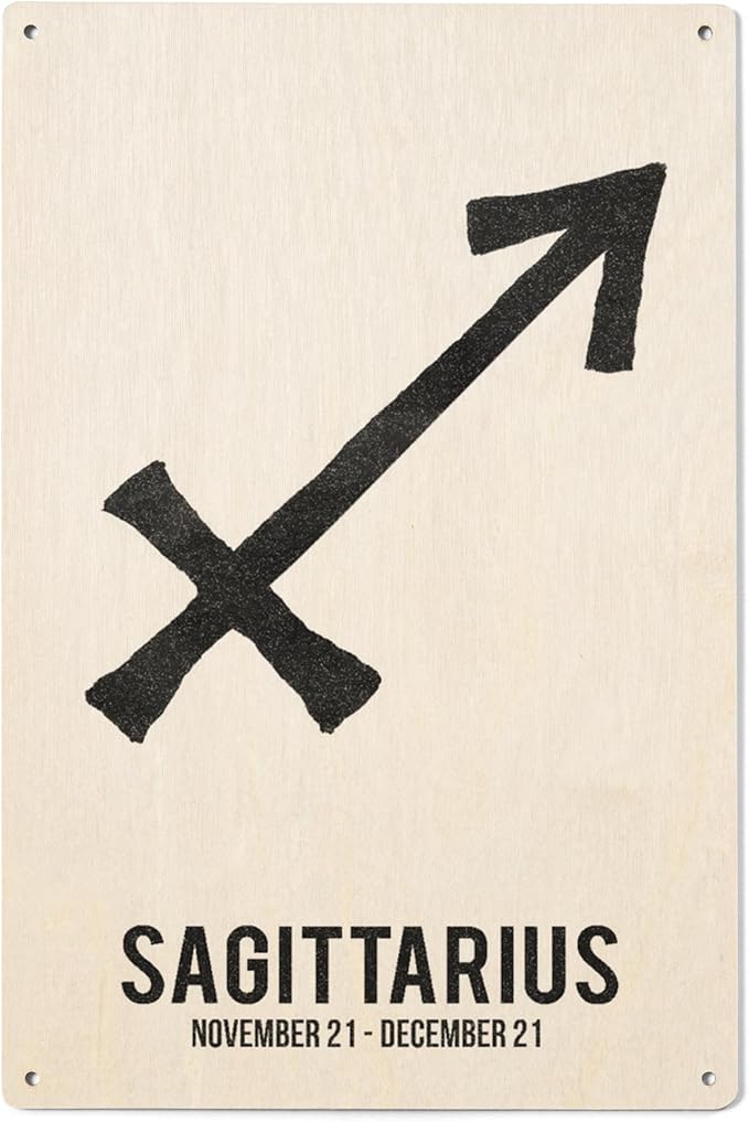 Lantern Press 6x9 Inch Wood Sign, Ready to Hang Wall Decor, Sagittarius, Astrology Zodiac Symbol, Ink Drawing