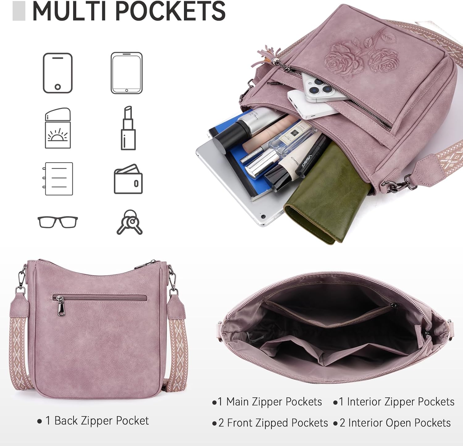 Crossbody Bags for Women Trendy Vegan Leather Hobo Purses Embossed Shoulder Handbag Lightweight Travel Purse - Image 4