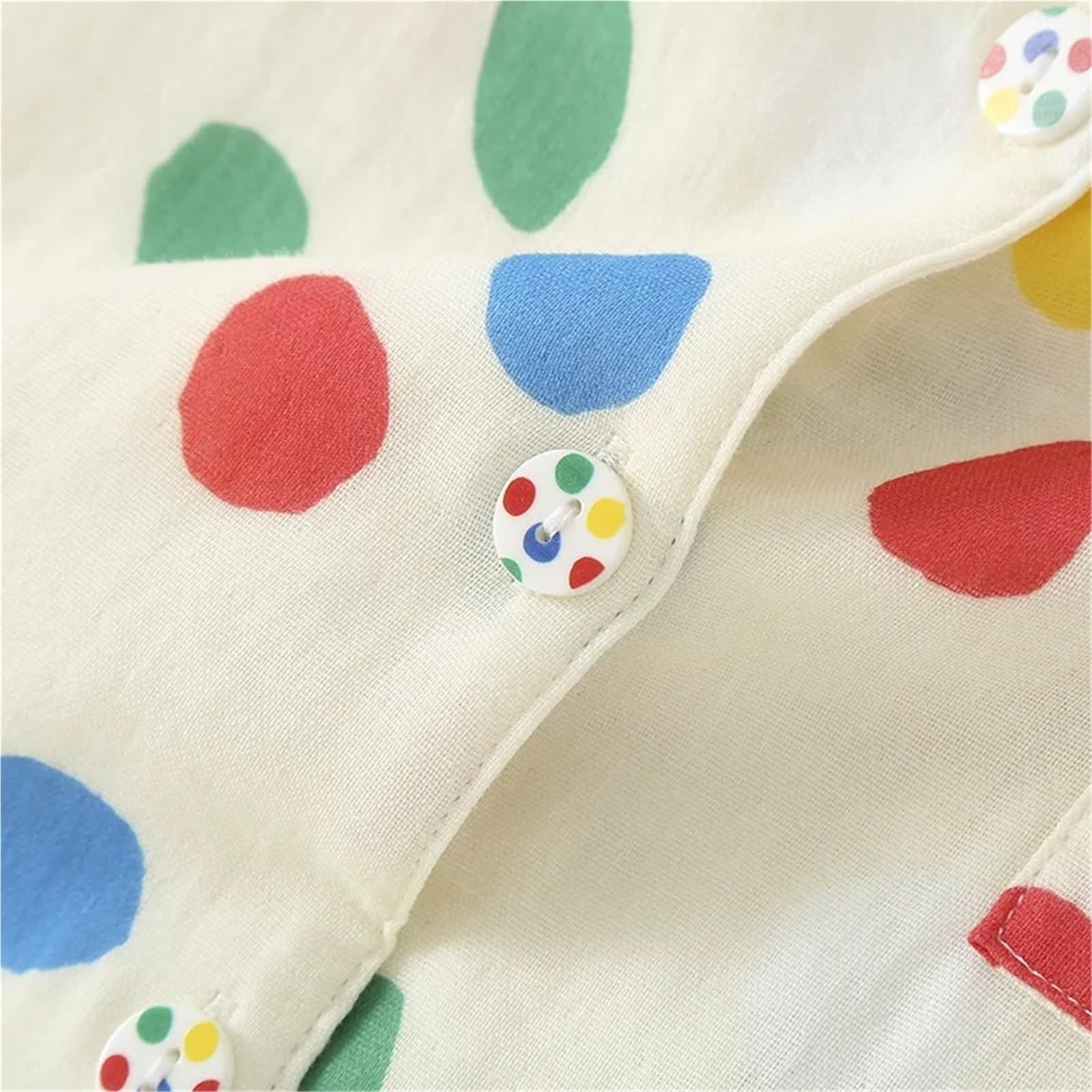 Pijamas de Gasa Doble algodón for Mujer, Ropa Descanso con Cuello Vuelto y Lunares Colores, Pantalones Finos Manga Larga, Conjuntos 2 Piezas para Descanso en casa