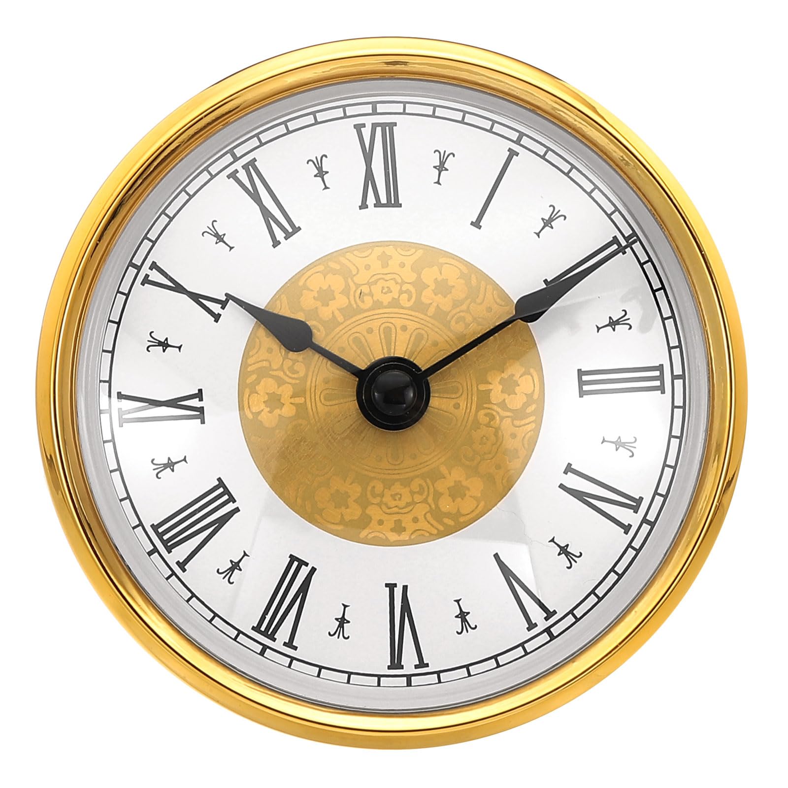 PATIKIL 3.1" 80mm Quartz Clock Insert, Round Quartz Movement Miniature Clock Mini Roman Numeral Clock Fit 75mm/3" Diameter Hole for Replacement Home, Gold Tone, Style 15