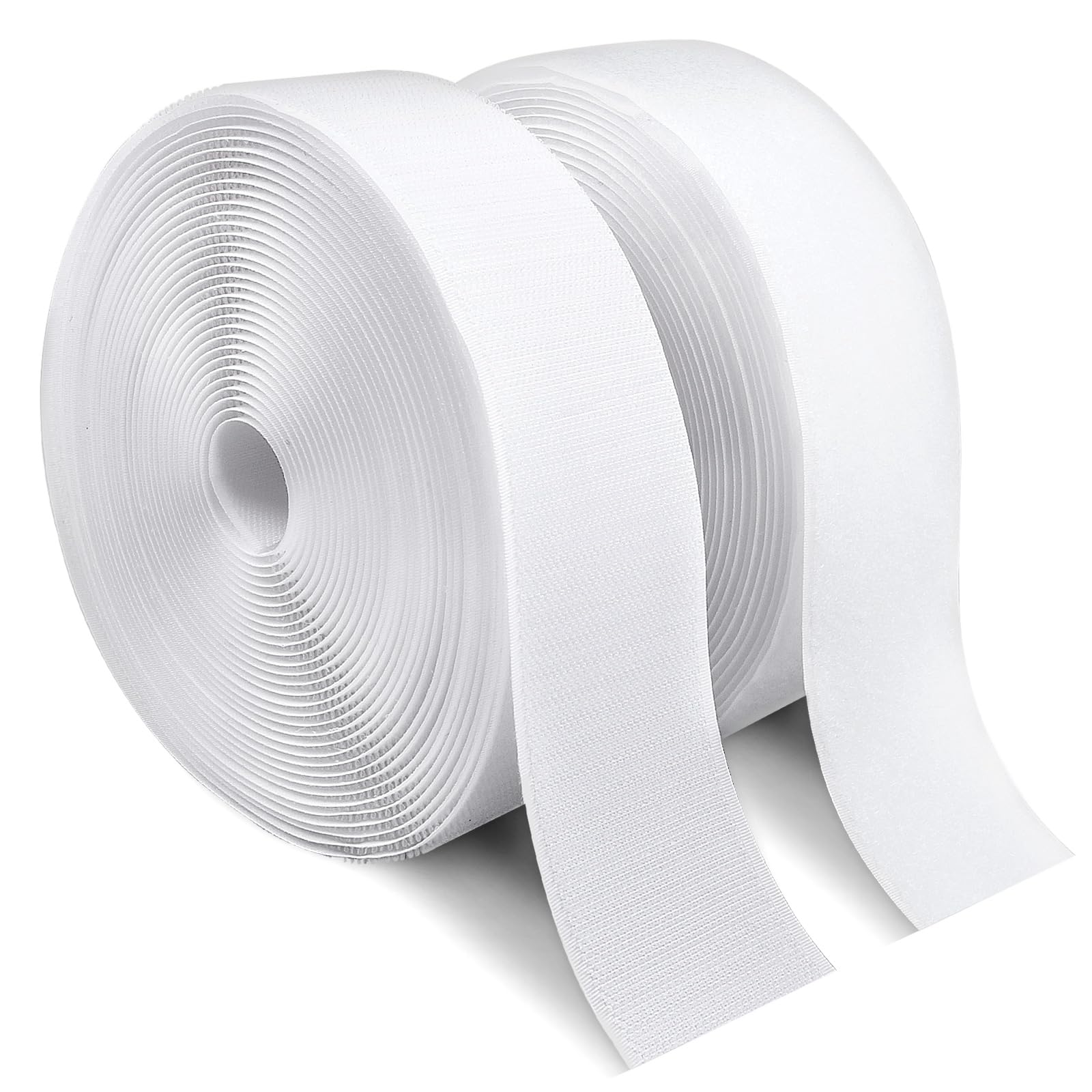 Sew On Hook and Loop Tape, Non-Adhesive Back Nylon Fabric Strips Roll, Strong Grip Fasteners Replace Button Zipper (2IN*11Yards(White))