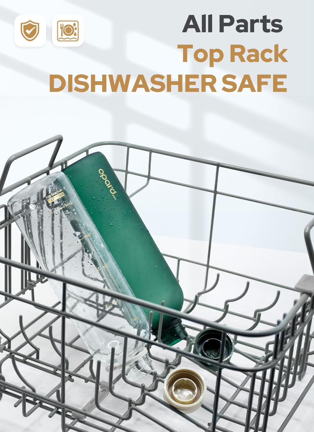 Opard Slim Water Bottle 27oz, Dishwasher Safe Plastic Water Bottle BPA-Free, Leakproof Screw Top, Clear Cream, Reusable for Travel School Sport Gym Hiking - Image 2