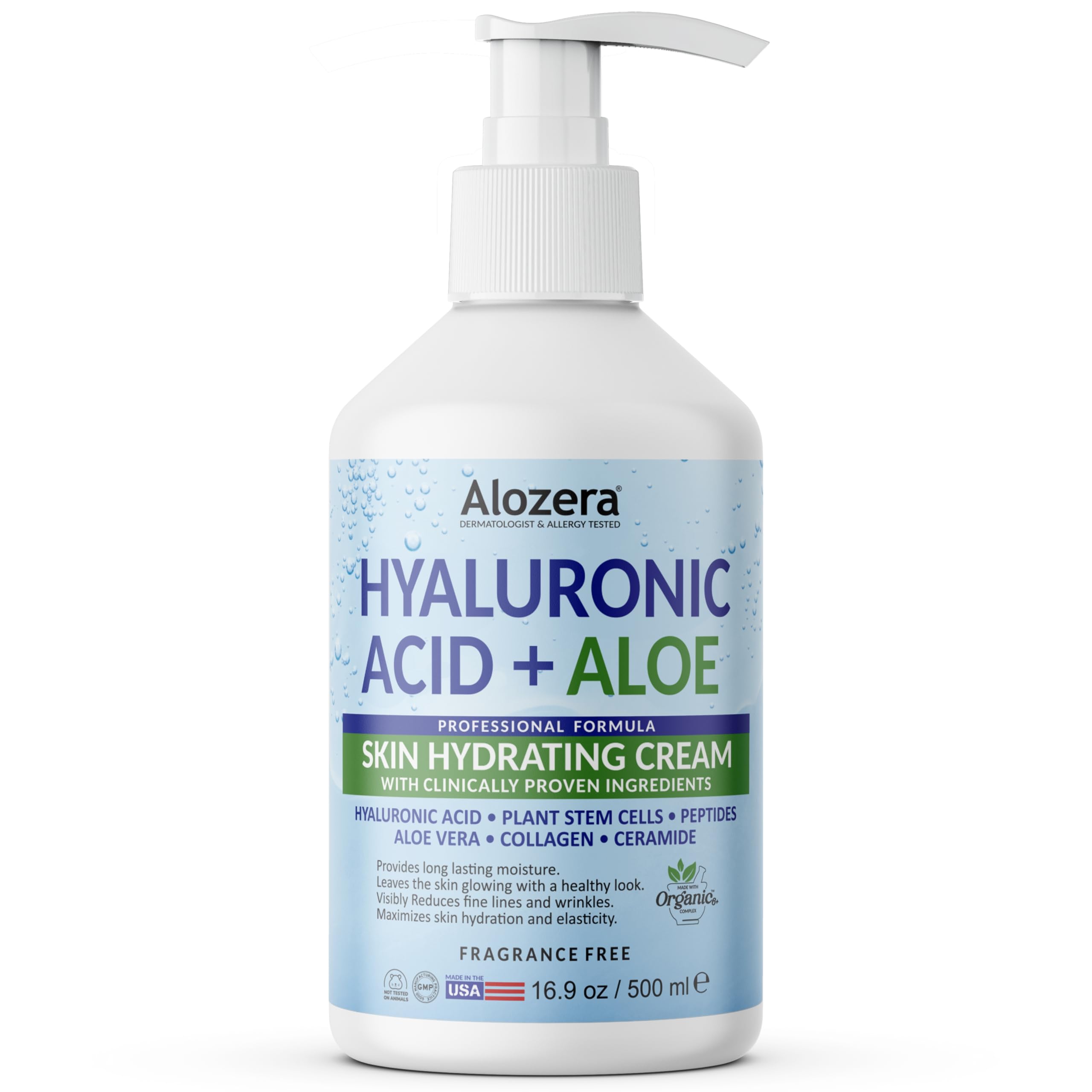 Hyaluronic Acid Body Lotion with Aloe & Stem Cells, Daily Moisturizing Lotion for Dry, Sensitive Skin Hydration, Non-Greasy, Lightweight Moisturizer, Fragrance-Free, 16.9 oz