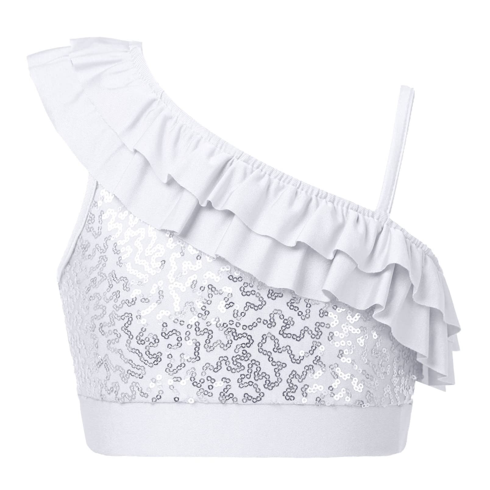 Top Da Ballo Bambina Con Paillettes - Scollo Asimmetrico, Volant - Per Danza Classica, Latino E Jazz - Foto 13