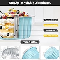 Vista 3 de EUSOAR Moldes desechables de papel de aluminio con tapas, 30 piezas de 5 onzas (4.2 fl oz) de papel de aluminio para magdalenas, tazas para hornear