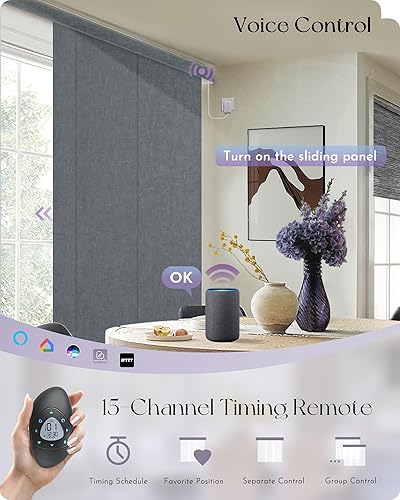 Miniatura 2 de Graywind Paneles deslizantes motorizados opacos compatibles con Alexa Google, persianas de riel para puertas corredizas de patio, tamaño