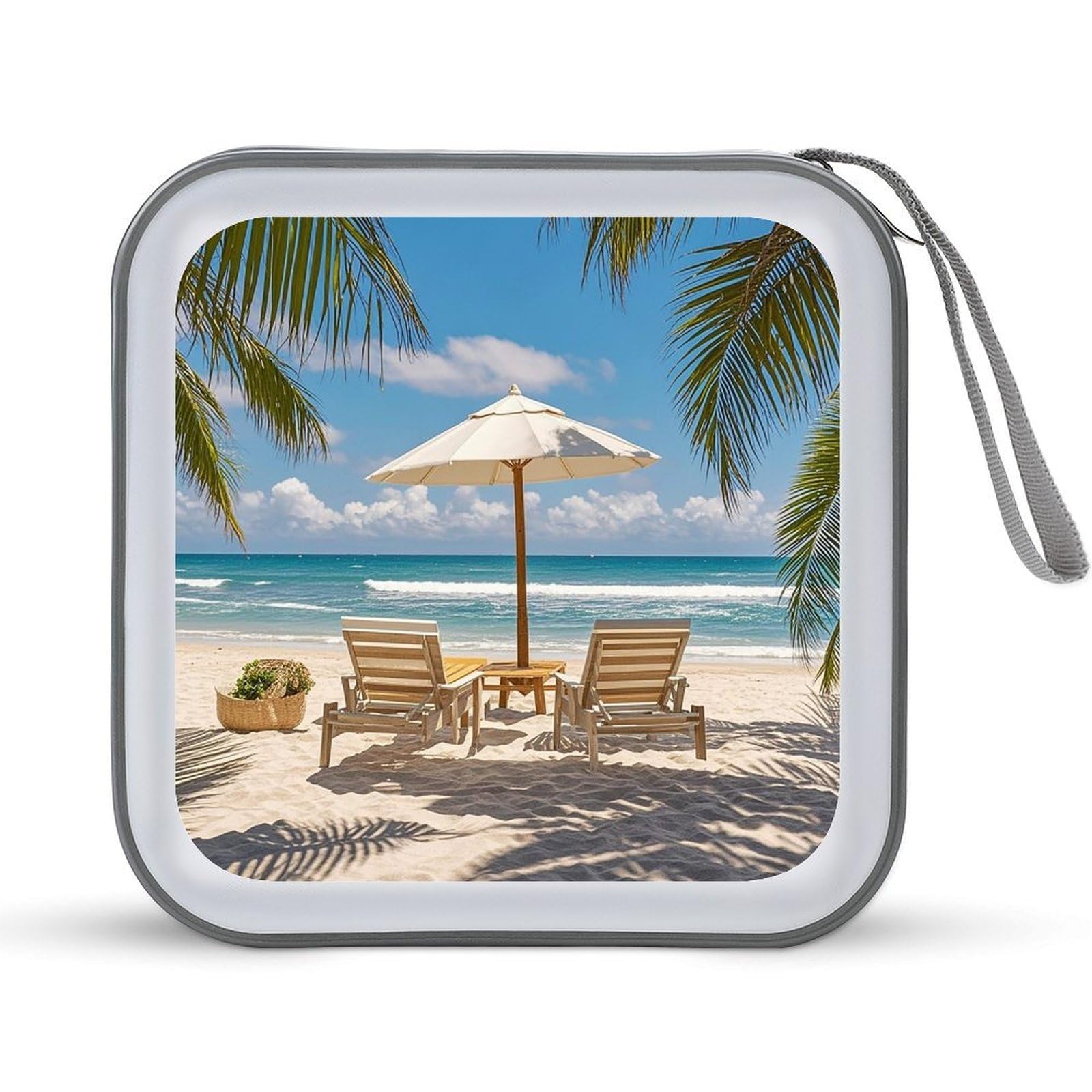 VstaDank Ocean Beach Theme CD Case 40 Capacity Protective DVD Cases with Zipper Portable CD Collection Bag DVD Boxes Holder with Handle for Movie Blu Ray Audio Disk Music