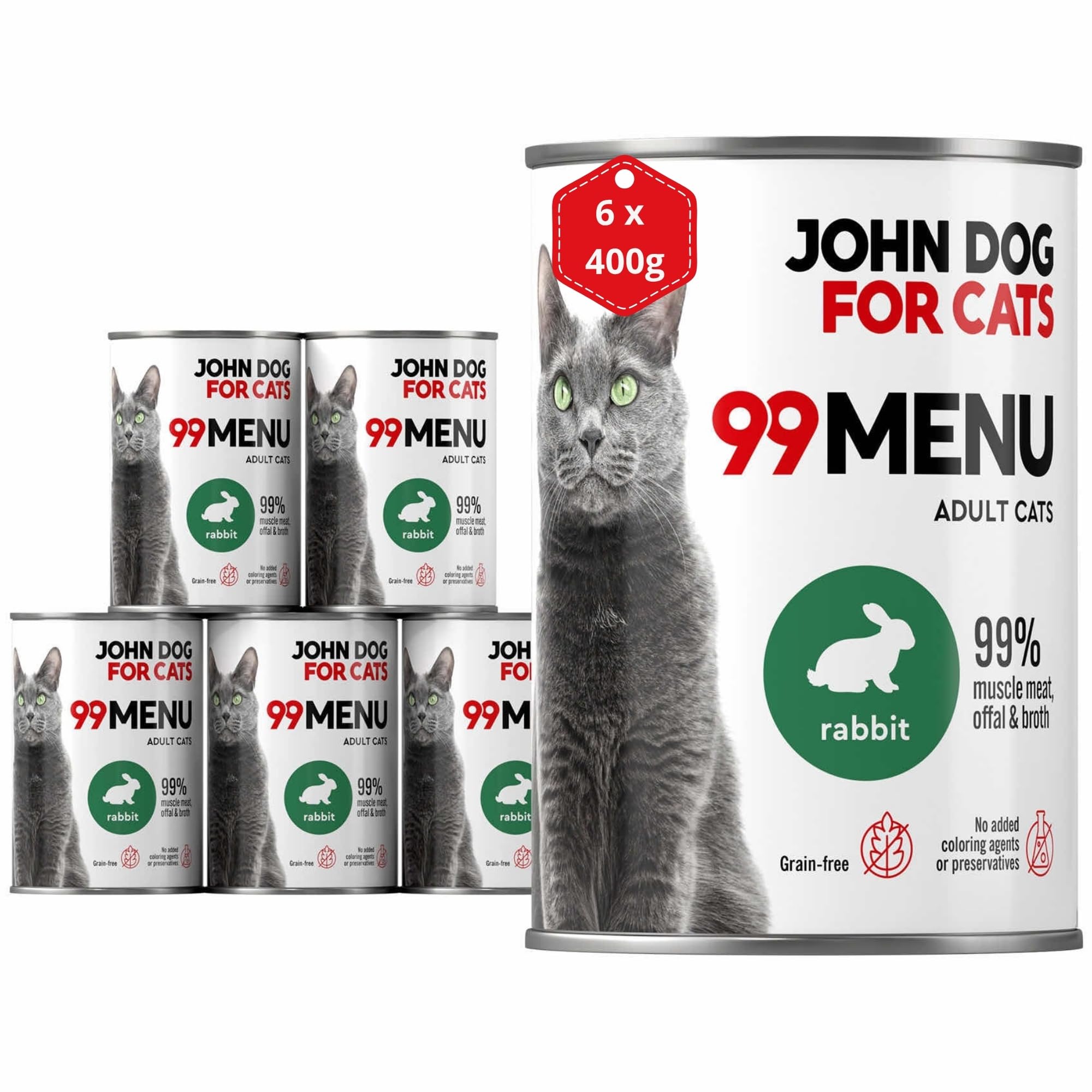JOHN DOG KARMA MOKRA for Cats 99 MENU DOROSŁY KRÓLIK 400g*6