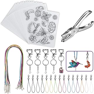 BAPHILE 66PCS Heat Shrink Plastic Sheet Kit Include 13PCS Blank Shrinky Art Paper,2PCS Shrink Plastic with Pattern,Hole Pu...