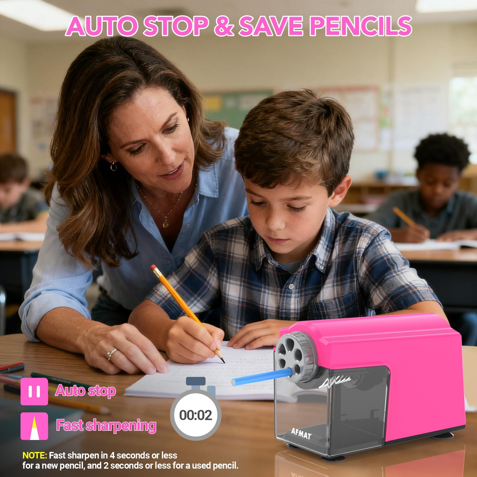 AFMAT Temperamatite Elettrico, Temperamatite a Grande Capacità Con Contenitore Con 6 Fori per Matite Da 6-11mm, Ricaricabile, Robusto, Elettrico per Aule, Ufficio, Scuola, Artisti,Nero