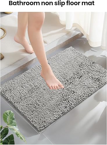 Miniatura 7 de Tapete de baño de chenilla, ultra suave, absorbente, con respaldo antideslizante en gris claro y camello, moderno tapete de baño de felpilla para