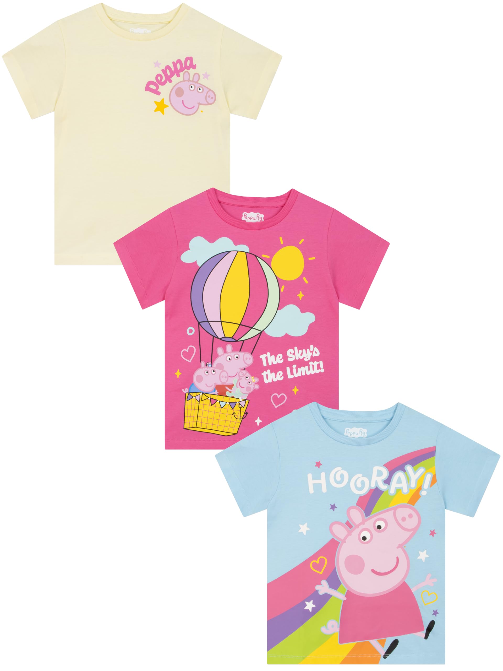 Peppa Pig Girls Multicolor T Shirt 3 Pack, Pack Of 3 Tshirts, Peppa, George And Evie Clothes For 5-6 Years