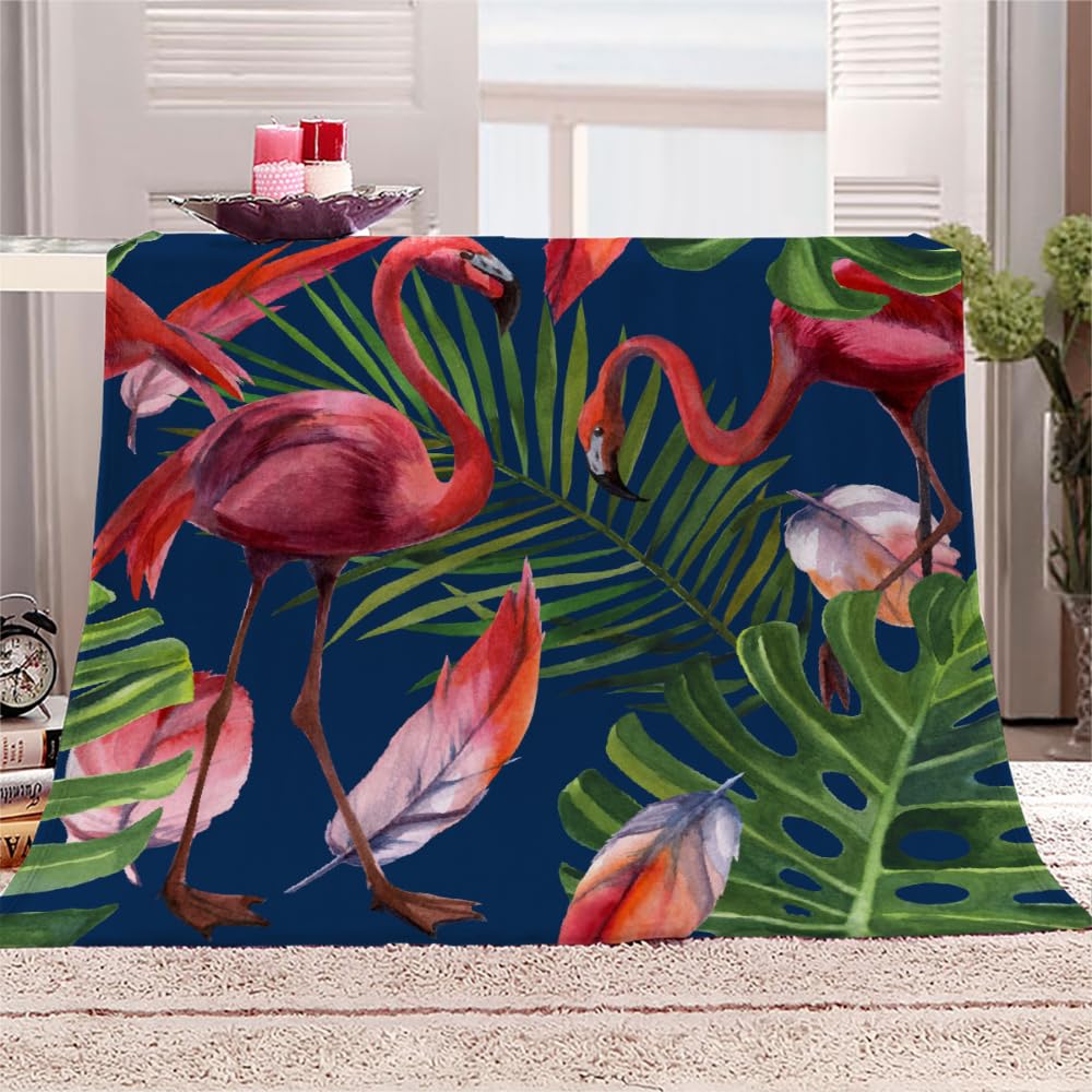 Couverture Tropicales Palmier Feuilles Enfant Garcon Fille,Couverture Polaire Epaisse Hiver Chaude Doux Été Camping,Flanelle Flamant 3D Plaids,Couverture Lit 1 Personne 180X200,B4
