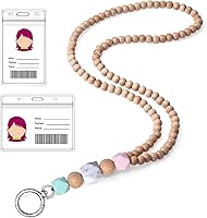 Vista 17 de Cordón para profesores, cordón con soporte para identificación, cordones para tarjetas de identificación, llaves, cordón de cuentas de madera