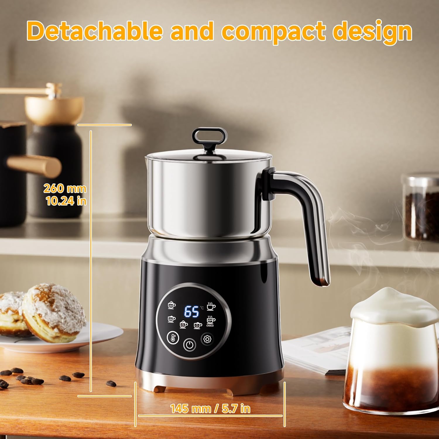 Milk Frother and Steamer, Large Capacity Detachable Electric Milk Frother, Automatic Warm and Cold Foam Maker, Hot Chocolate Maker, BPA Free