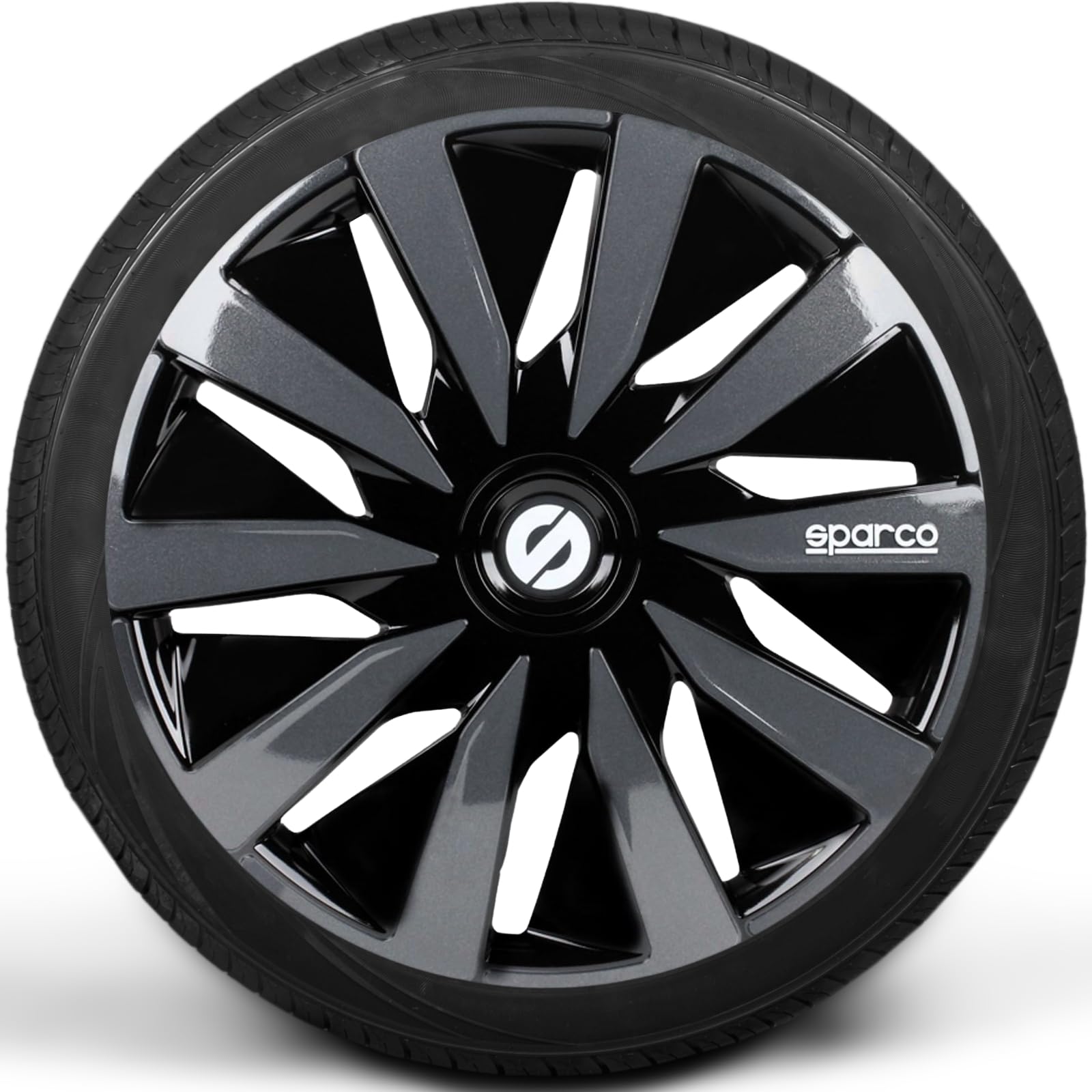 Radkappen 14 Zoll 4er-Set Radblenden glänzend schwarz-grau für Stahlfelgen | Passend für viele Modelle von VW, Opel, Ford, Fiat, Renault, Peugeot, Citroën & Toyota mit 14 Zoll Stahlfelgen