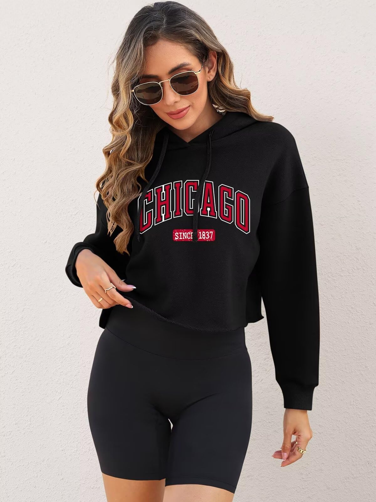 ORANDESIGNE Sudadera corta con capucha para mujer, manga larga, forro polar, informal, para entrenamiento, holgada