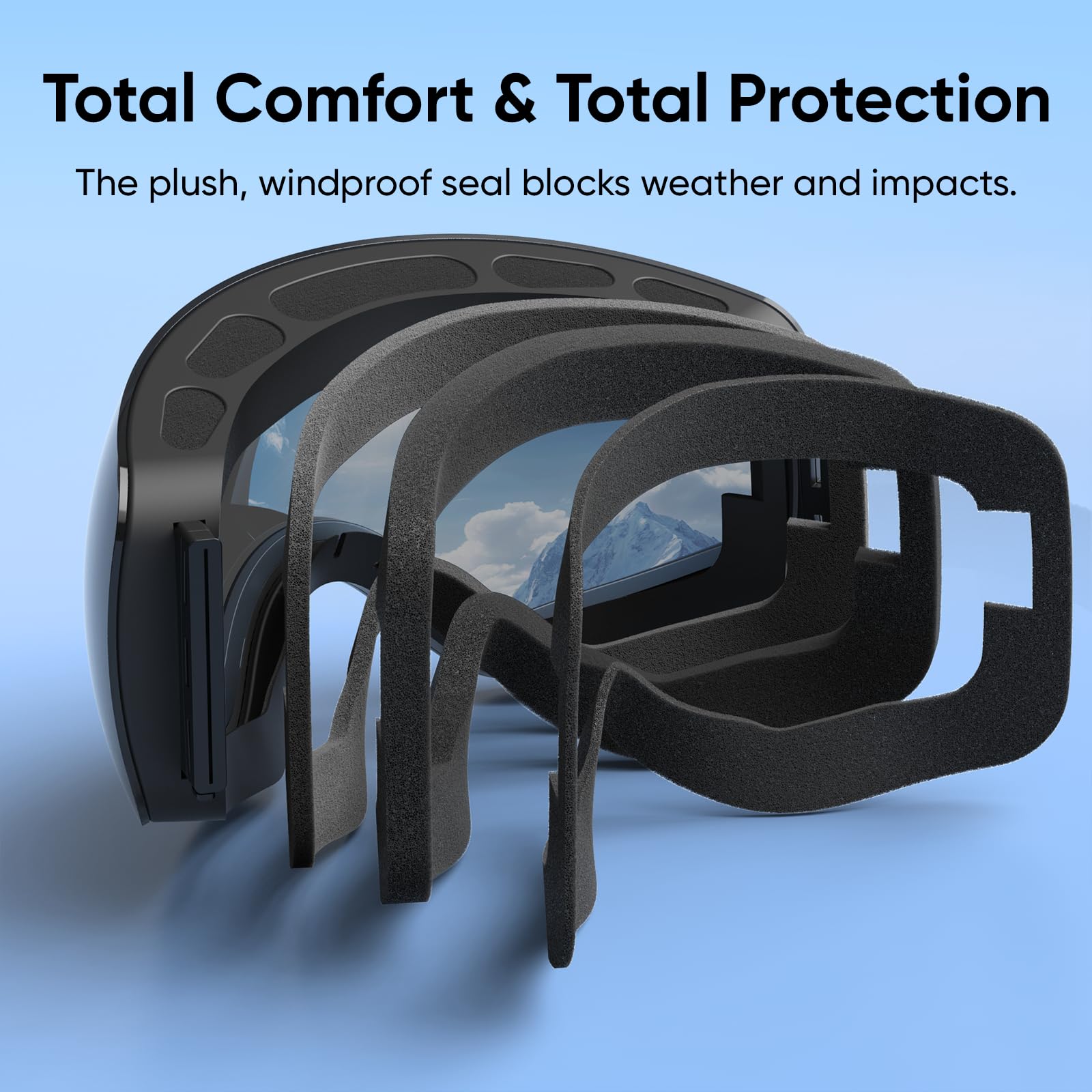 OTG - Occhiali da sci e snowboard, unisex, protezione UV al 100%, anti-appannamento, per sport e neve, colore: nero