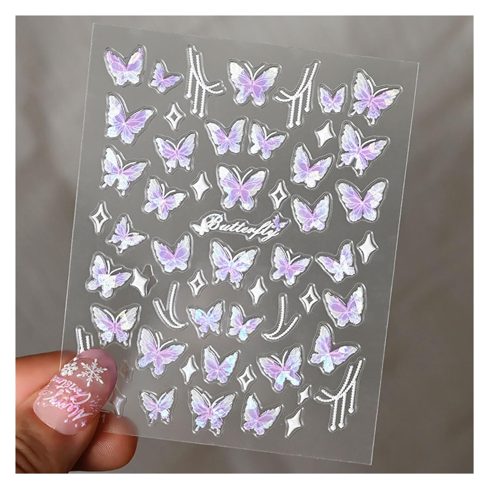 10pcs Pink Purple Aurora Shell Butterfly Nail Stickers Shiny 3D Butterflies Decals 8 * 10cm Adhesive(Brown)