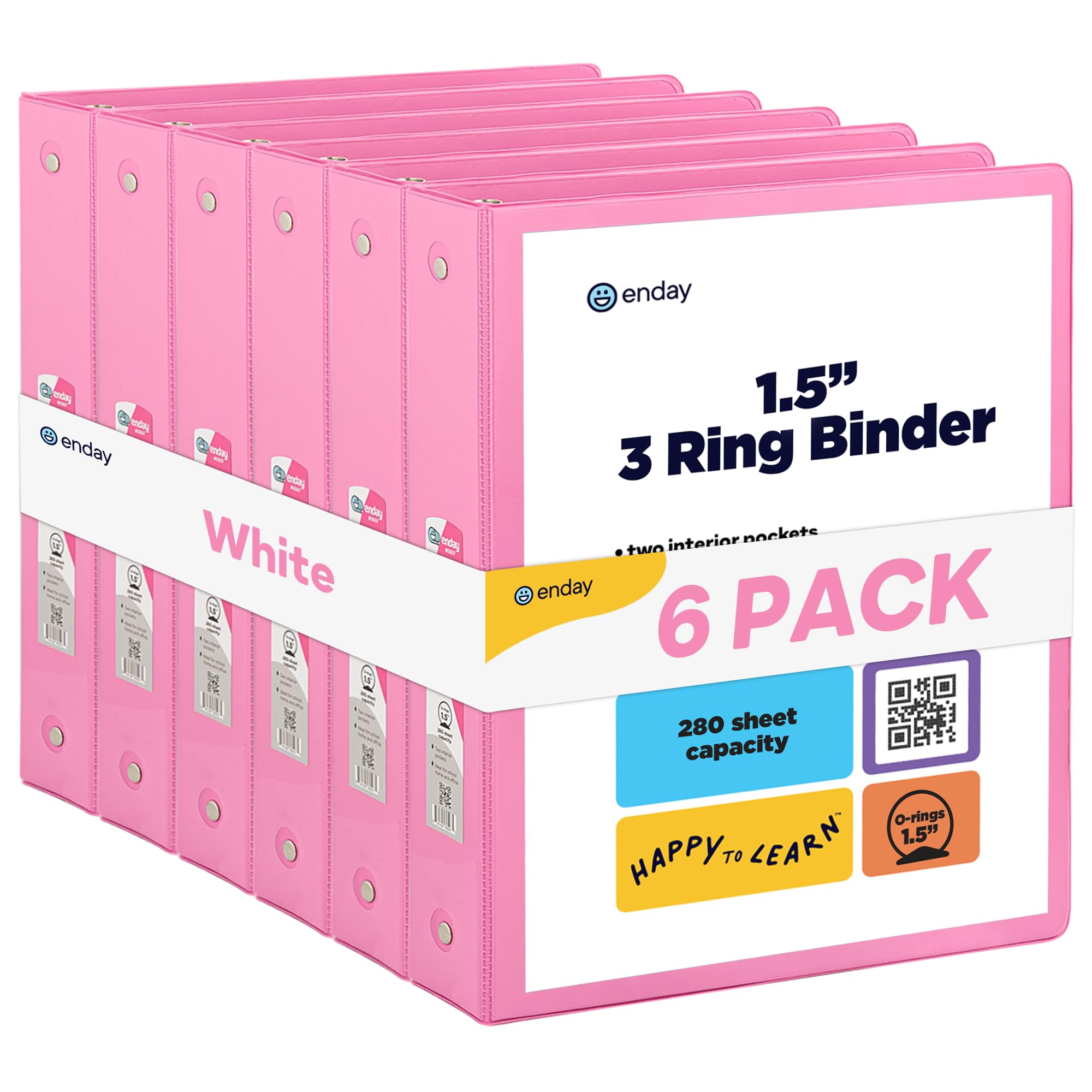 Enday 1.5 Inch Binder (6 Pack - Pink) 3 Ring Binder 1.5 inch with Clear View Cover and 2 Inside Pocket - for Letter Size 8.5 x 11'' Paper, Ideal for